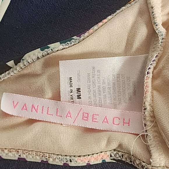 Vanilla/Beach Purple Multi Color Triangle Print Lined Nylon Span Bikini Top Sz M - Picture 13 of 16